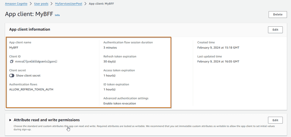 AWS Cognito Client Detail
