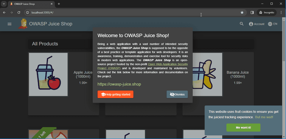 OWASP Juice Shop running locally