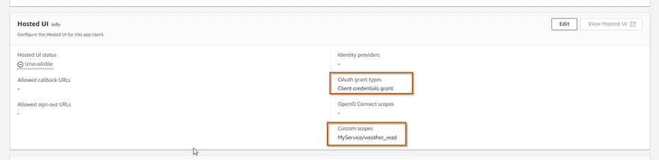 AWS Cognito Client Detail Hosted UI
