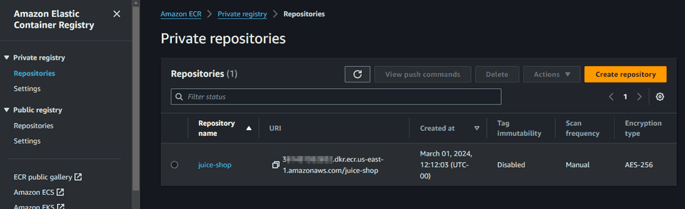 AWS Console ECR