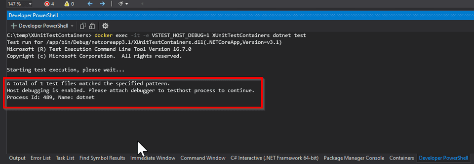 Attach debugger to dotnet test