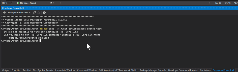Docker exec dotnet test