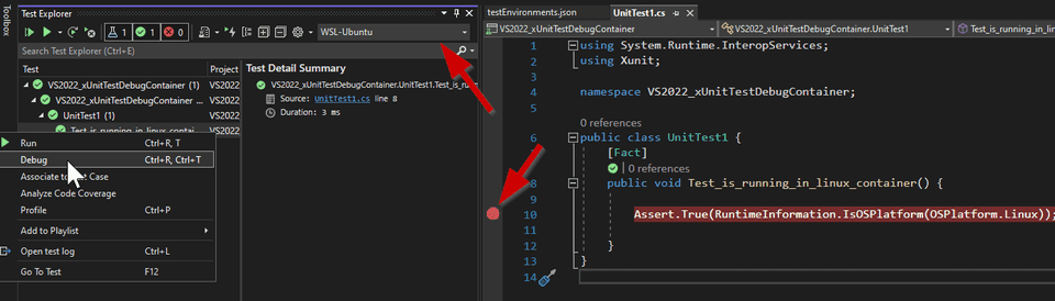 VS2022 - Start Debug Test